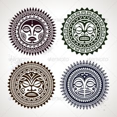 four different designs in the shape of sun faces