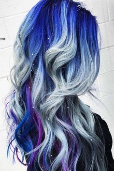 Blond Ombre, Blue Ombre Hair, Galaxy Hair, Ombre Hair Blonde, Multicolored Hair, Long Hair Color, Ombré Hair, Ombre Hair Color