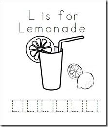 the letter l is for lemonade worksheet with an image of a drink