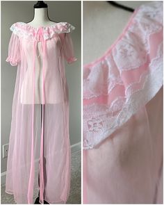 Add a touch of playful allure to your wardrobe with this charming bubblegum pink sheer babydoll robe. Designed for the modern woman who loves a hint of vintage flair, this robe features delicate white lace trim along the neckline and sleeves, creating a delightful contrast against the vibrant pink hue. The lightweight, sheer fabric drapes beautifully, offering a flirty and feminine silhouette. Perfect for lounging at home or adding a touch of romance to your evenings, this babydoll robe is a must-have for anyone looking to embrace their fun and coquettish side. Indulge in the sweet, timeless elegance of this exquisite piece. Pink Summer Nightgown For Home, Pink Feminine Robe For Sleepover, Pink Summer Sleep Robe, Pink Spring Robe For Bedtime, Pink Feminine Sleepwear For Wedding, Pink Sheer Coquette Dress, Feminine Pink Robe For Sleepover, Summer Sleep Pink Robe, Summer Pink Sleep Robe