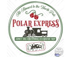 the polar express logo with an image of a train and christmas present on it's side