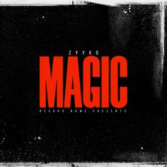 the words magic are in red and black on a dark background with some white spots