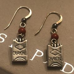 Rare Vintage Silpada .925 Sterling Silver And Red Jasper Crayon Earrings On French Wire W0954. Measure 1 1/2” Long. These Unique Earrings Have Intricate Details, Including Tiny Crayons And Folded Back Crayon Box Tops. Perfect Gift For Your Favorite Teacher Or Artist! Crayon Earrings, Crayon Box, Box Tops, Silpada Jewelry, Favorite Teacher, French Wire, Teacher Favorite Things, Red Jasper, Unique Earrings