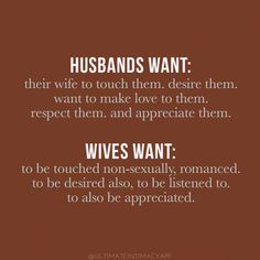 a brown background with white text that reads husbands want their wife to touch them, describe them