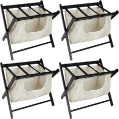 four black and white cat litter boxes with handles