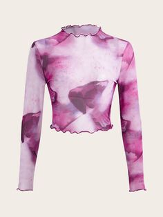 Multicolor Sexy Collar Long Sleeve Mesh Fabric Tie Dye  Embellished High Stretch  Women Clothing Spring Summer Capsule Wardrobe, Sheer Mesh Top, Space Fashion, Clueless Outfits, Modest Dresses Casual, Cute Dress Outfits, Casual Outfit Inspiration, Easy Trendy Outfits, Cami Tops