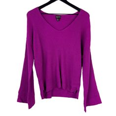 New With Tags, No Flaws Lightweight And Very Stretchy Oversized Fit And Flared Sleeves Trendy Purple V-neck Sweater, Purple V-neck Top For Winter, V-neck Knit Top For Fall, Stretch V-neck Knit Top, Flare Sleeves, Flared Sleeves, Purple Color, Color Purple, Sweater Outfits