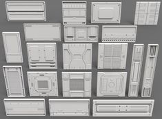 a bunch of different types of appliances and cabinets in white strong mesh 3d renderings