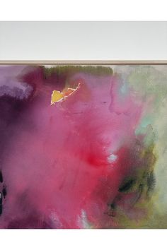 an abstract painting with pink, green and yellow colors