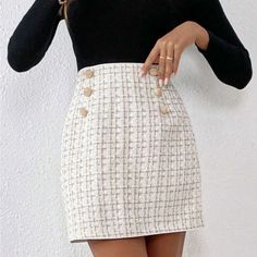 Super Cute And Stylish Ships In 5-10 Business Days White Lined Mini Skirt For Fall, White Pencil Skirt For Winter, Trendy White Mini Skirt For Fall, Chic White Mini Skirt For Fall, Elegant White Tweed Skirt, White Lined Mini Skirt For Winter, Winter White Lined Mini Skirt, Trendy White Mini Skirt For Work, Elegant Beige Tweed Skirt