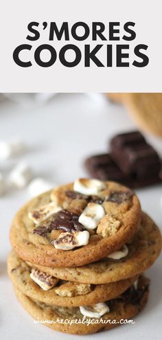 s'mores cookies stacked on top of each other