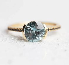 Pastel Sapphire Ring Round Cut Blue Sapphire Wedding Ring With Pave Band Zircon Pastel Sapphire Engagement Ring, Modern Sapphire Ring, Engagement Ring Modern, Blue Green Sapphire Ring, Blue Sapphire Wedding Ring, Seafoam Blue, Blue Sapphire Engagement Ring, Sapphire Diamond Engagement, Saphir Ring