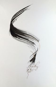 a drawing of a long black feather on a white background