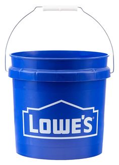 a blue bucket with the words lowest's on it and a white handle is shown