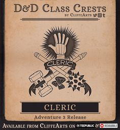 an old poster with the words, d & d class crests