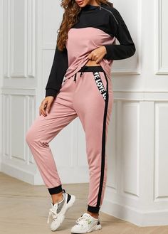 Zip Detail Top and Pocket Letter Print Pants Belt Jumpsuit, Pockets Pants, Hooded Top, Hooded Tops, Pocket Pants, Printed Pants, Clothes Collection