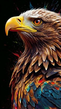 a painting of an eagle with multicolored feathers