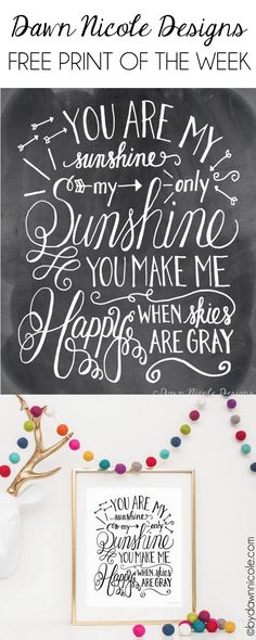 a blackboard with the words you are my sunshine and some pom poms on it