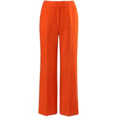 COURREGES c.1970’s Hyperbole Bright Orange High Rise Wide Leg Trouser Pants Circa: 1970’s Label(s): Courreges Paris Hyperbole Designer: Andre Courreges Style: Wide leg high rise trouser pants Color(s): Orange Lined: Yes Unmarked Fabric Content (feel of): Wool; acetate (lining); metal (closures) Additional Details / Inclusions: Orange wool trouser pants. Fitted trouser pants with two waist darts at back of trousers below waistband. High rise waist with extended waistband; "V” shape detail at cent Retro Wide Leg Pants For Work In Fall, Elegant Orange Pants For Workwear, Elegant Formal Orange Bottoms, Formal Orange Pants For Spring, Elegant Orange Pants For Fall, Elegant Orange Fall Pants, Formal Orange Trousers, Chic Formal Orange Pants, Chic Orange Formal Pants