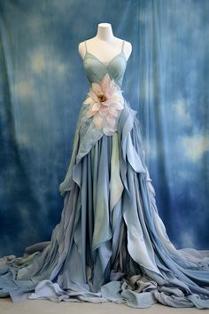 Lily Fantasy Gown, Fairycore Long Dress, Jelly Fish Wedding Dress, A Garden Of Time Dress, Water Inspired Wedding Dress, Flower Gown Aesthetic, Garden Themed Dress, Dresses That Look Like Water, Dress Inspired By Water