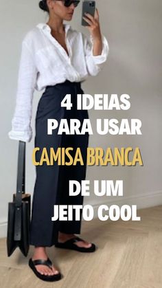 A camisa branca é considerada uma peça clássica, atemporal e formal, mas hoje eu vou te mostrar como usar a camisa branca de um jeito cool e muito fácil, sem precisar fazer looks complicados e mirabolantes. Quer ver? Dá uma olhada nessas imagens inspiradoras. Oversize Outfit, Oversized Jeans, Latina Fashion, Women's Button Down Shirt, Fashion Over 50, Shirt Skirt, Office Outfits, Oversized Shirt, Outfits With Leggings