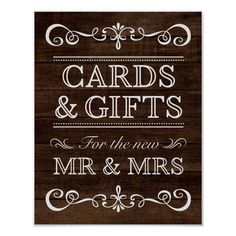 a wooden sign that says cards and gifts for the new mr and mrs