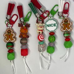 Add a touch of festive cheer to your keys or bag with these adorable beaded keychains! Either as a gift or personal accessory, these keychains are sure to bring a smile to anyone's face this season. ★THE DETAILS★ KEYCHAIN ⛓ * Keychain is made from 2mm nylon string attached to a lobster clasp * Each keychain comes with a colorful coordinating tassel * Silicone/plastic/metal beads and bead accessories * Use slightly damp cloth to clean off silicone beads * Some beads may twist and turn due to their design, but don't panic! They are secure. * Beads are moveable and removable; use caution if your little ones (furry or not) get a hold of your new office supply! MISC. ♡ * Please remember that some colors may vary due to photo/screen resolution * This listing is for ONE keychain; please make your Photo Screen, Christmas Keychains, Keychains Cute, Bead Accessories, Y2k Accessories, Christmas Bead, New Office, For Her Gifts, Beaded Accessories