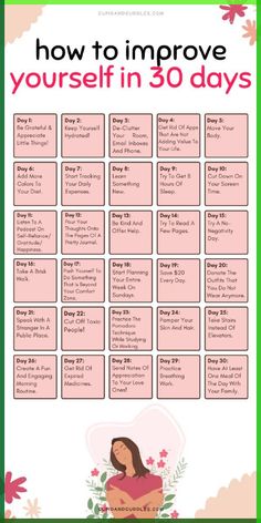 Challenge yourself with a 30-day self-improvement plan. Become the best version of yourself with actionable steps.\n\n30 day self improvement challenge | 30 day challenge for self improvement | 30 day self improvement ideas | 30 day self improvement men | self improvement  quotes | self improvement aesthetic | self improvement  journal | how to improve self confidence | how to improve self worth | how to improve self discipline | how to improve self love | how to improve self control Self Improvement Challenge 30 Day, 30 Days Self Improvement Challenge, 30 Day Goals Ideas, How To Improve Self Love, 30 Day Self Confidence Challenge, Fun 30 Day Challenges, 30 Day Productivity Challenge, 30days Challenge Ideas, Self Improvement Men