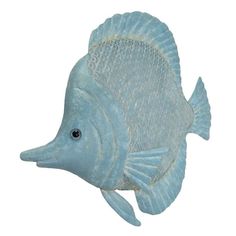 a blue fish statue on a white background