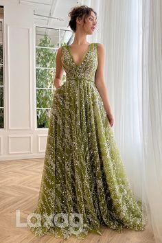 Prom Dress With Pockets, Teuta Matoshi, Lace Long Prom Dress, Long Formal Dress, Prom Dresses With Pockets, Green Gown, Embroidered Lace Fabric, Sequin Evening Dresses, A Line Prom Dresses