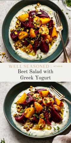 beet salad with greek yogurt on two plates