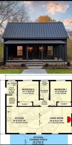 the floor plan for a small house with two rooms