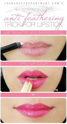 Stop your lipstick from traveling with a barrier pencil! Women Lips, Lipstick Hacks, Provincial Furniture, Beautiful Lipstick, The Beauty Department, Makeup Tricks, Lip Products