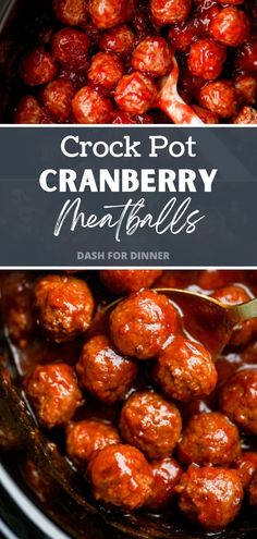 crock pot cranberry meatballs in the crock pot with text overlay