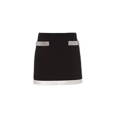 Miu Miu grain de poudre skirt with glass embellishment High waist A-line silhouette Mini length Side zip Virgin wool/elastane Dry clean Made in Italy Chic Miu Miu Mini Skirt, Elegant Mini Skort For Evening, Glamorous Skirt For Workwear, Elegant Mini Length Skort For Evening, Elegant Mini Length Evening Skort, Elegant Miu Miu Skirt, Chic Lined Skirt By Miu Miu, Chic Miu Miu Skirt For Work, Chic Miu Miu Skirt For Workwear