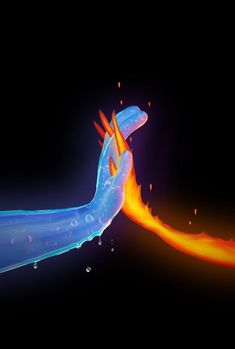 an image of a blue and orange object with fire coming out of it's mouth