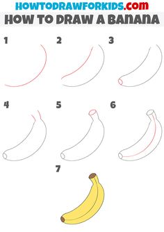 how to draw a banana for kids step by step drawing instructions with pictures and numbers