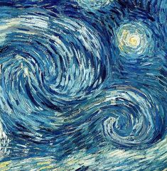 the starry night painting is shown in blue and yellow