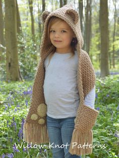 CROCHET PATTERN The Bramble Bear Hooded Scarf Toddler | Etsy Crochet Hood Pattern, Hooded Scarf Pattern, Crochet Hooded Scarf, Crochet Hood, Hood Pattern, Crochet Kids, Irish Crochet Dress, Trendy Crochet, Kids Scarf