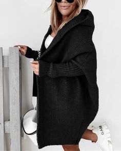 Cardigan Batwing Hooded Knitted Coat sold by bobgllok on Storenvy Hooded Knit Cardigan, Cardigan Casual, Plus Size Cardigans, Hoodie Cardigan, Knitted Hood, Estilo Chic, Sweater Collection, Casual Cardigans, Cardigan Long