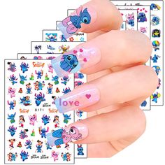 PRICES MAY VARY. Quantity: You will get 12 sheets Cartoon nail art decals, Super cute cartoon and easy to use! can be used to decorate your own nail art or crafts. Material:The designer nail decals are made of environmentally friendly materials and can be used safely. Suitable for all nail types! Easy to Use: No soaking necessary! Just use tweezers to peel nail self-adhesive stickers and stick decals on your nail. you can get a beautiful nail decoration.Suitable for Professional Salon and Home u Stitch Nails, Hello Kitty Nails Art, Anime Nail, Stickers For Nails, Disney Nail Art, Mickey Nails, Disney Princess Anime, ليلو وستيتش, Nail Art 3d