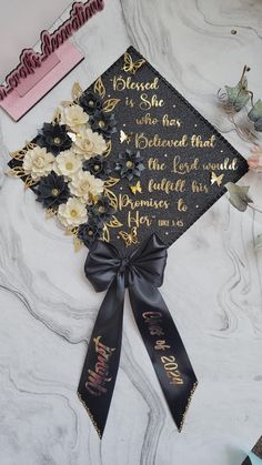 Customized Graduation Cap Topper 9.5x9.5 inches, with paper flowers, vinyl, cardstock glitter base. Double Tape side on the back so you can attach it in the cap. Graduation Cap Designs Stitch, Graduation Cap Black Women, Graduation Cap Designs Dedicated To Family, Graduate Cap Ideas, Emt Graduation Caps, Scrapbook Grad Cap, Custom Caps Graduation, Medical Assistant Graduation Cap, Elegant Graduation Cap