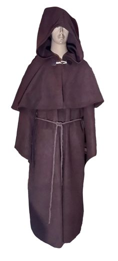 Monk's Robe made from polyester wool. With hood and capelet. Closure on cape is button with loop. Cotton rope belt. Made in size right for you. Can be made in a different material.  4-6 week lead time. Robe With Hood, Hooded Robe, Rope Belt, Cotton Rope, Adult Costumes, Lead Time, Comic Book, Real Life, Favorite Outfit