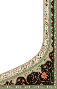 an ornate border with flowers and leaves in green, pink, yellow and brown colors