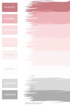 pink and grey paint swatches with the names of different colors in each color scheme