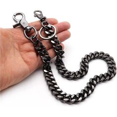 * Color Is Gunmetal Black * Width(Thickness Of Chain) : Approx. 9/16 Inch(14.0mm), Thick & Heavy Duty Chain * Overall Length Including Clasp(End To End) : Approx. 17 Inches(450mm) / Approx. 24 Inches(610mm) * Overall Weight : The 17 Inches Is Approx. 6.5 Oz(185 Grams) / The 24 Inches Is Approx. 8.0 Oz(226 Grams) * Made Of High-Gloss Polishing & Quality Plating Finished Steel Chain With Zinc Tin Alloy Snap Hook Lobster Clasps * The Newtro Wallet Chain Is A Great Addition To Trendy Fashion. A Wall Edgy Black Metal Chain Belt, Girl Biker, Pants Chain, Wallet Chains, Pant Chains, Belt Chain, Motorcycle Pants, Suspenders Men, Designer Ties