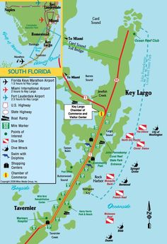 a map showing the location of key largo and other places to go in florida