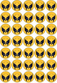 an image of a set of stickers with black and yellow masks on them, all in