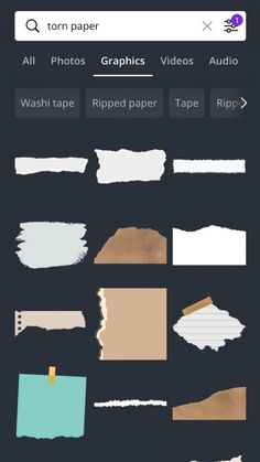 an iphone screen showing different types of paper on the same page, including torn papers