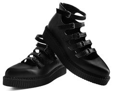 Take center stage in on pointe style with these Mary Jane ballet-style creepers that delivers a whole lot of edgy panache. Made of our high quality TUKskin™ material — polishable synthetic faux leather that is both soft and breathable. Features a pointed-shaped toe and multi-strap closure for an adjustable fit. Sits on top of a low sole creeper platform that measures 1 ¼” at the heel and ¾” in the front. Has a back zipper for easy on/off wear and removable memory foam padding for added comfort. Suede Creepers, Platform Creepers, Goth Shoes, Lug Sole Boots, Ballet Fashion, Brown Leopard, Creepers, Shoe Store, Black Faux Leather